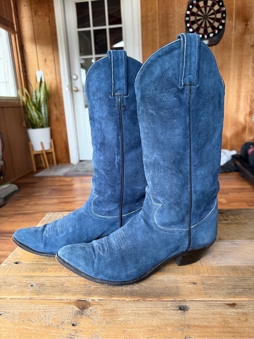 Tony Lama Blue Suede Cowboy Boots for Men